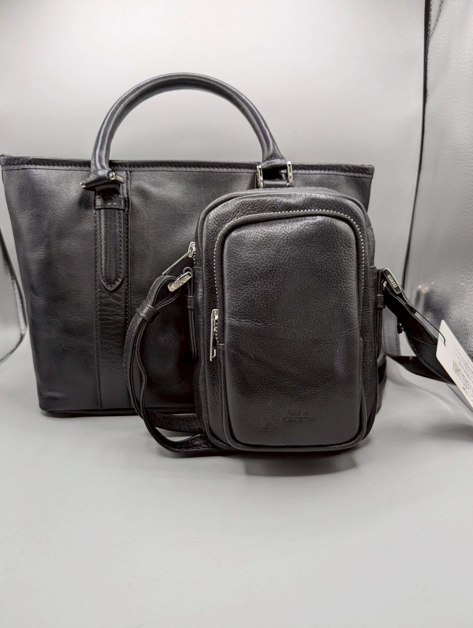 未使用2点セット◎SEEKER 本革 トートバッグ＆ミニショルダー 黒 レザー 未使用】MINIレザーバッグ 未使用2点セット】SEEKER 本革 トートバッグ＆