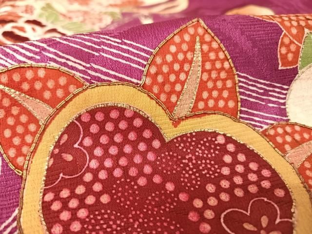 平和屋着物○アンティーク 大正ロマン 訪問着 駒刺繍 檜扇花文 金糸