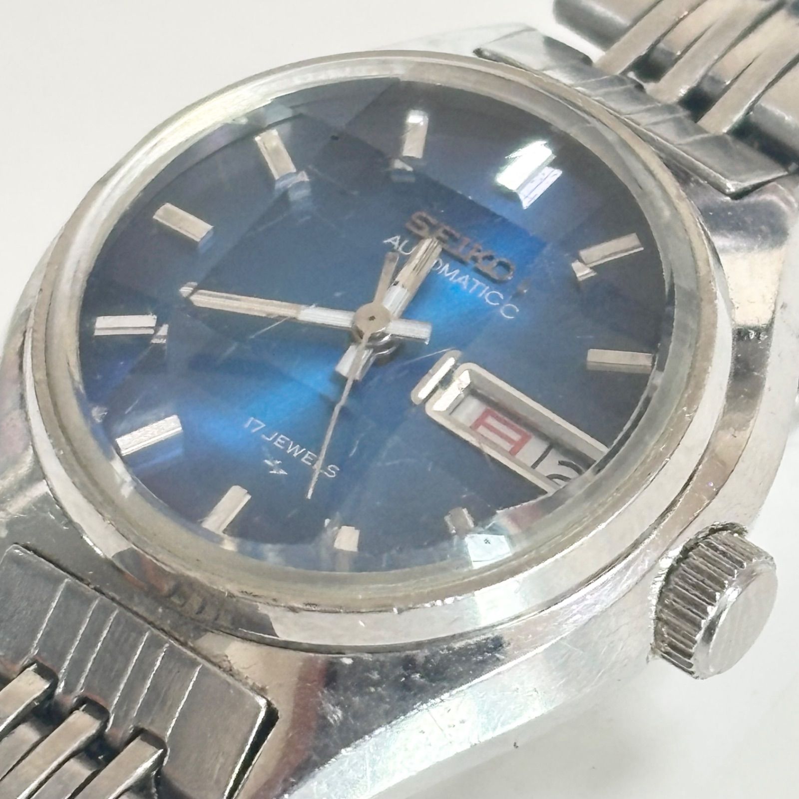 送料無料】SEIKO/セイコー/AUTOMATIC/9面カットガラス/青文字盤/17石 