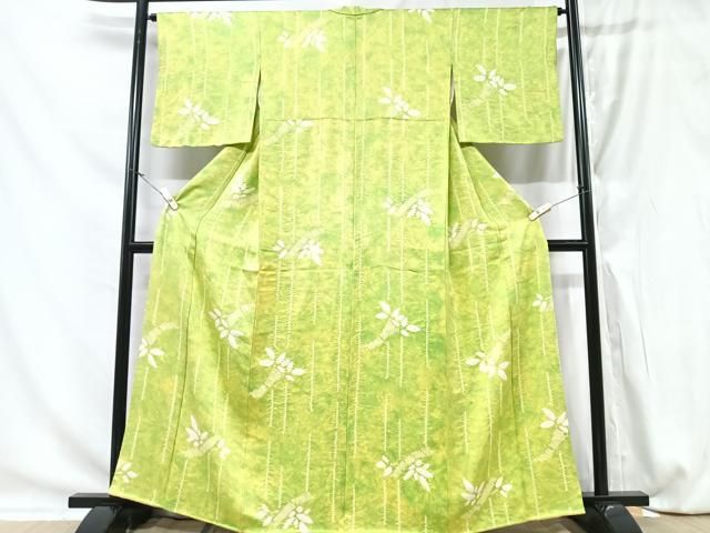 平和屋着物○上質な小紋 型染め 笹竹花文 正絹 逸品 未使用