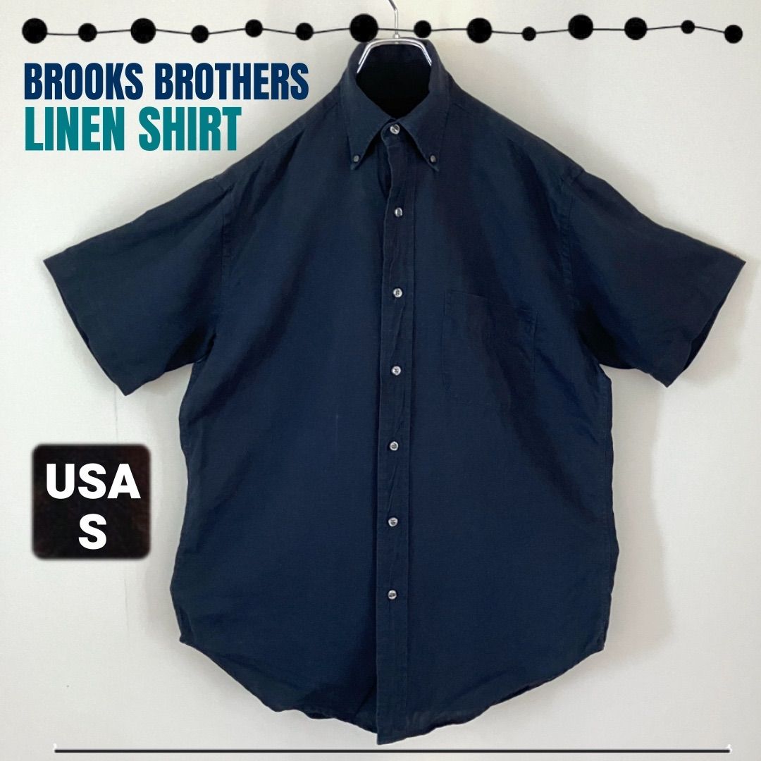 【新品未使用】Brooks Brothers 半袖シャツ　リネン　ネイビー　S 新品タグ付き ブルックスブラザーズ 半袖シャツ リネン100