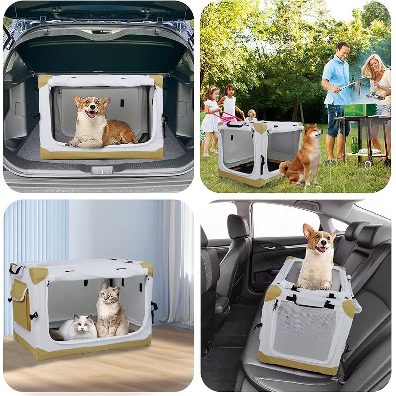 Totoro ball ペットケージ 360度回転 ベージュ＆ホワイト Amazon.co.jp: Totoro ball ソフトクレート 大型犬 大空間な犬用