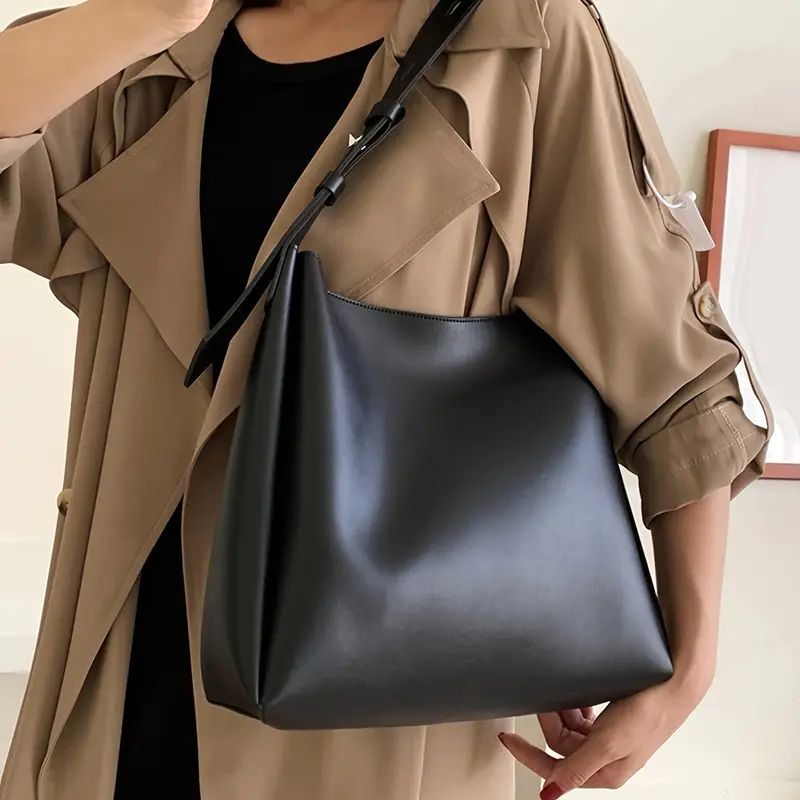 2-in-1 PUレザーショルダーバッグセットスタイリッシュな黒 PU トート 