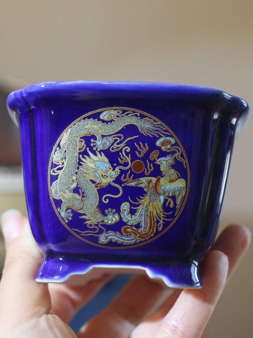 景徳鎮 陶磁盆 竜鳳トーテム色絵多肉菖蒲盆栽 植木鉢 小品盆栽鉢 大品盆栽鉢