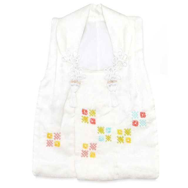 七五三 三歳 女の子 被布セット 正絹被布コート 草履 巾着 足袋 4点コーデセット 白 絞り柄 IGH408-4set01