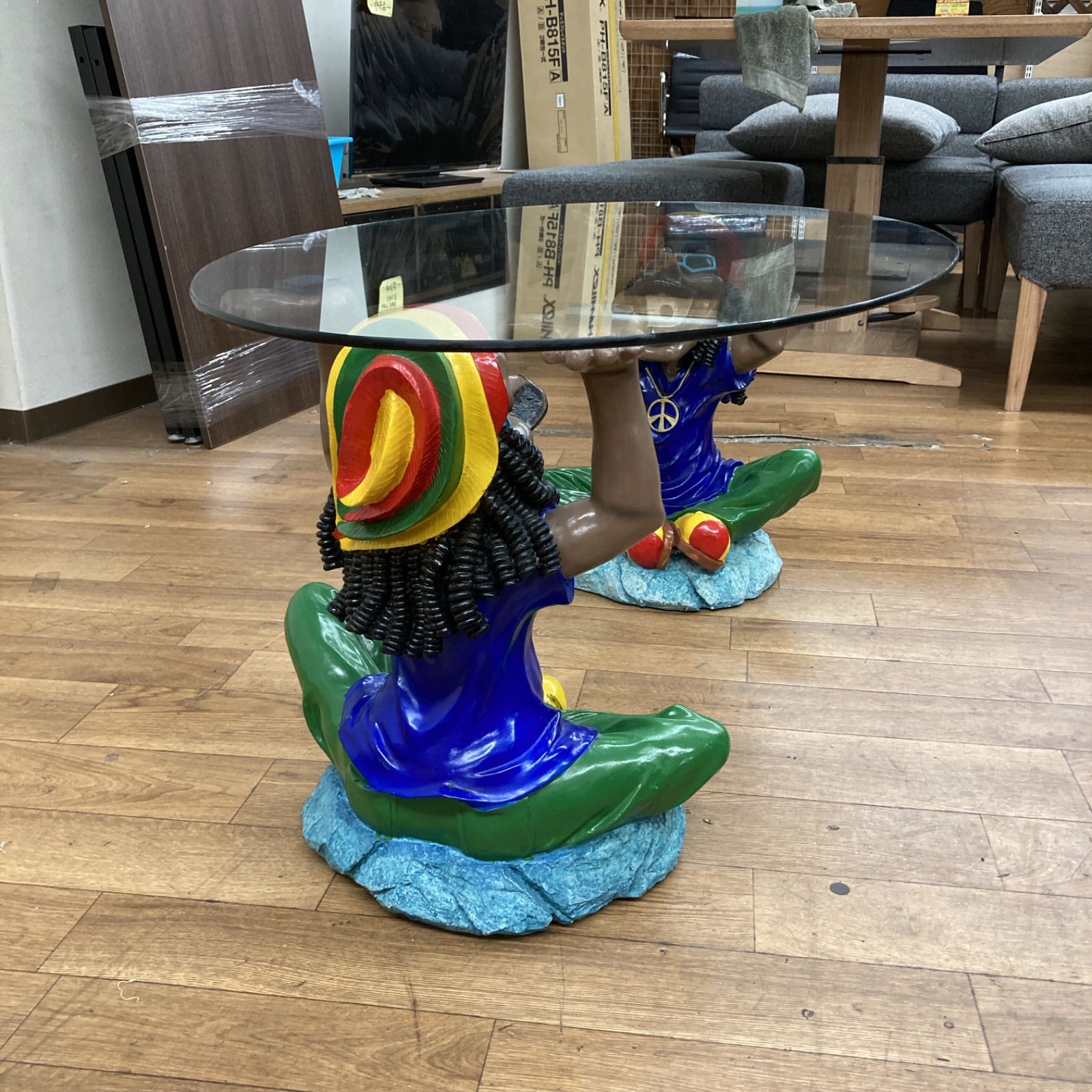 ラスタマンガラステーブル S748 ⭐ ラスタマン ガラスセンターテーブル レゲエ 幅110cm USED レア