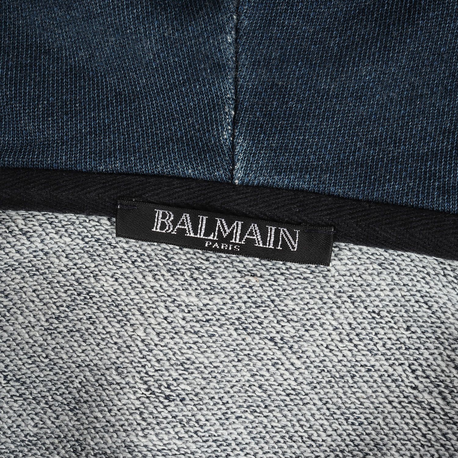 美品 BALMAIN バルマン パーカー サイズ:XL 近年モデル ダメージ加工 サイドジップ スウェット パーカー RH03643J928 バイカー  インディゴ ブルー トップス フーディー 【メンズ】