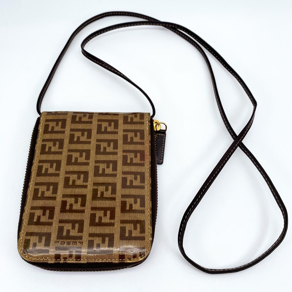 FENDI フェンディ ズッキーノ ショルダーウォレット コンパクト 財布 二つ折りラウンドファスナー財布 コンパクト財布 ポシェット 管理番号 9272