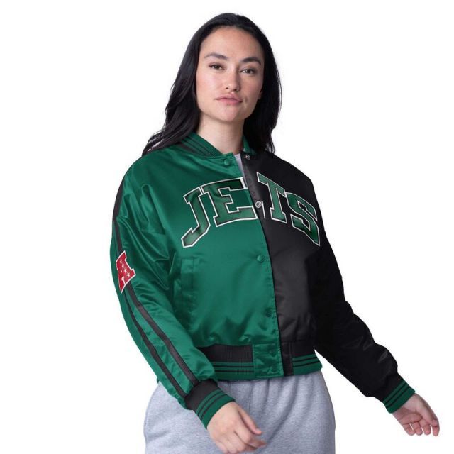 【送料無料】 スターター レディース ジャケット・ブルゾン アウター Women's Starter Green/Black New York Jets Zone Blitz Cropped Full-Snap Satin Jacket Jet Green