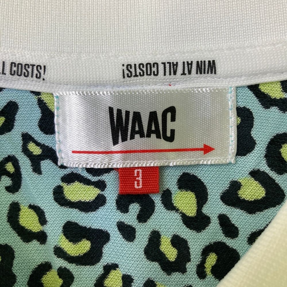 サイズ：3 WAAC ワック  ノースリーブポロシャツ レオパード ブルー系 [240101494193] ゴルフウェア レディース ストスト サイズ：3 WAAC ワック ノースリーブポロシャツ レオパード