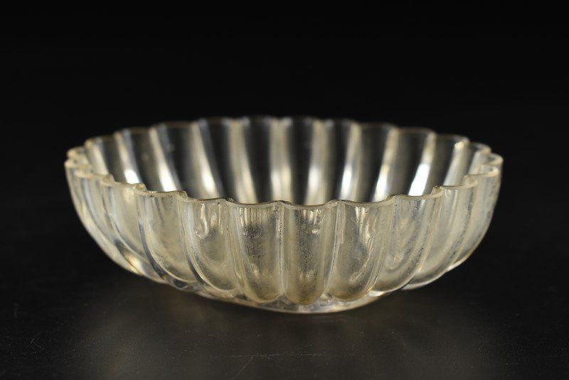 蔵A4781b 古作 江戸ガラス 型吹菊花皿 楕円形 江戸時代