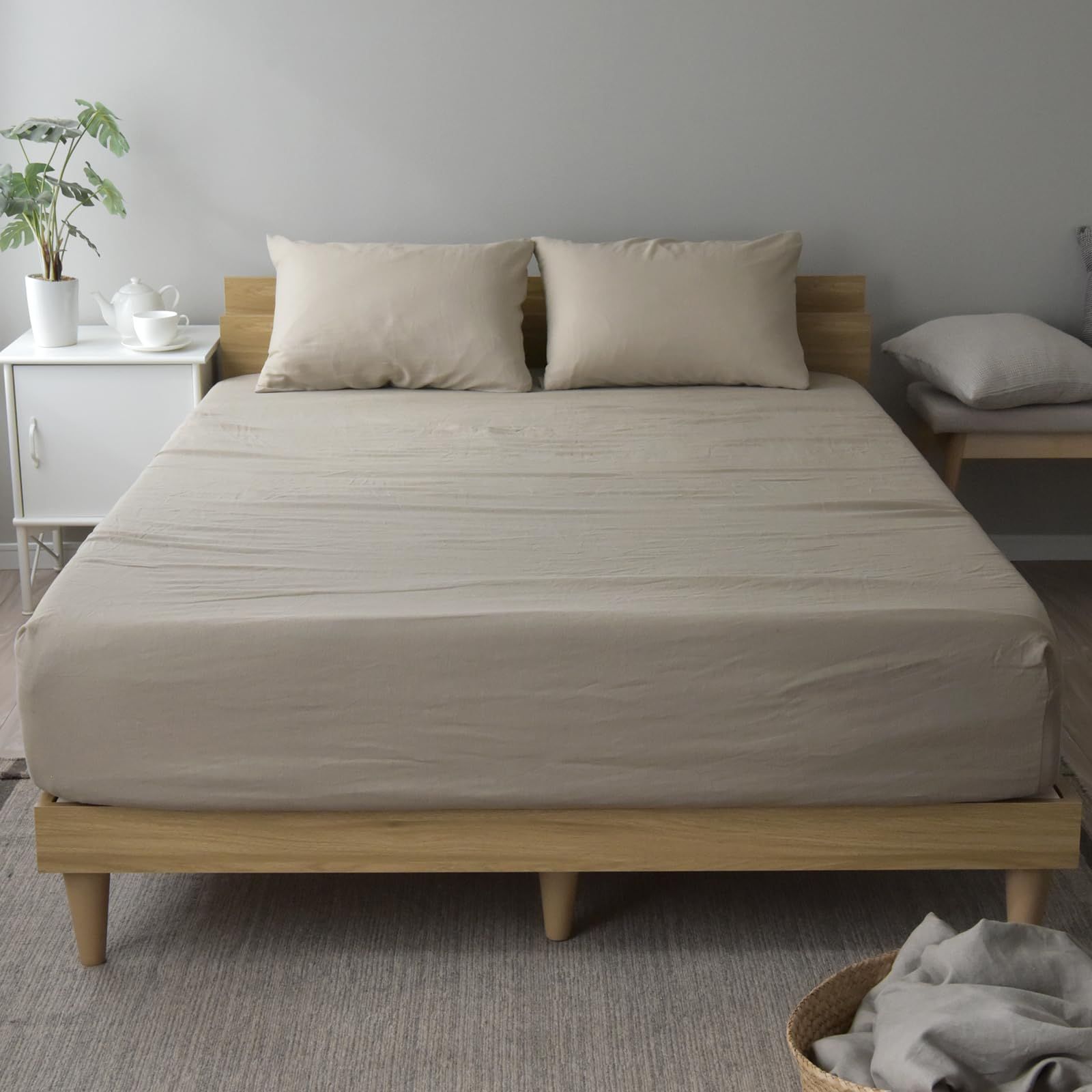 ボックスシーツ ダブルサイズ リネン - コットン 麻 綿 洗いざらし 綿麻素材 布団カバー 抗菌 防臭 速乾 洗える オールシーズン ベッドカバー ベッドシーツ マットレスカバー 北欧 おしゃれ リーナブレンド ダブル キャラメルラテ