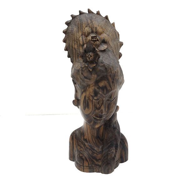 【雑貨】木彫り女性像　置物 ブラウン 生活雑貨【中古】 