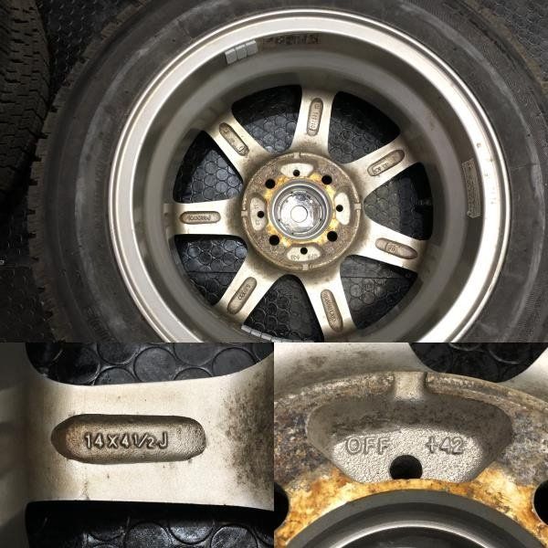 タイヤ走行短め【BS BLIZZAK VRX2 155/65R14】スタッドレス【Weds JOKER 14インチ 4.5J4HPCD100+42】23年製 ウェイク N-BOX等　(VTJ851)