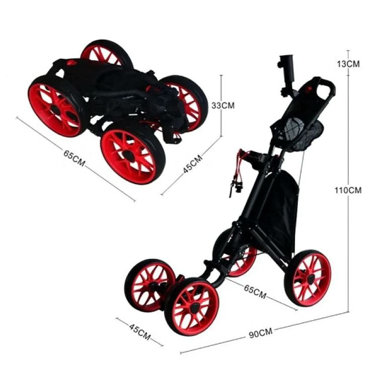 ゴルフトロリー 軽量 4輪 折りたたみ式 1秒で開閉 ゴルフプッシュ