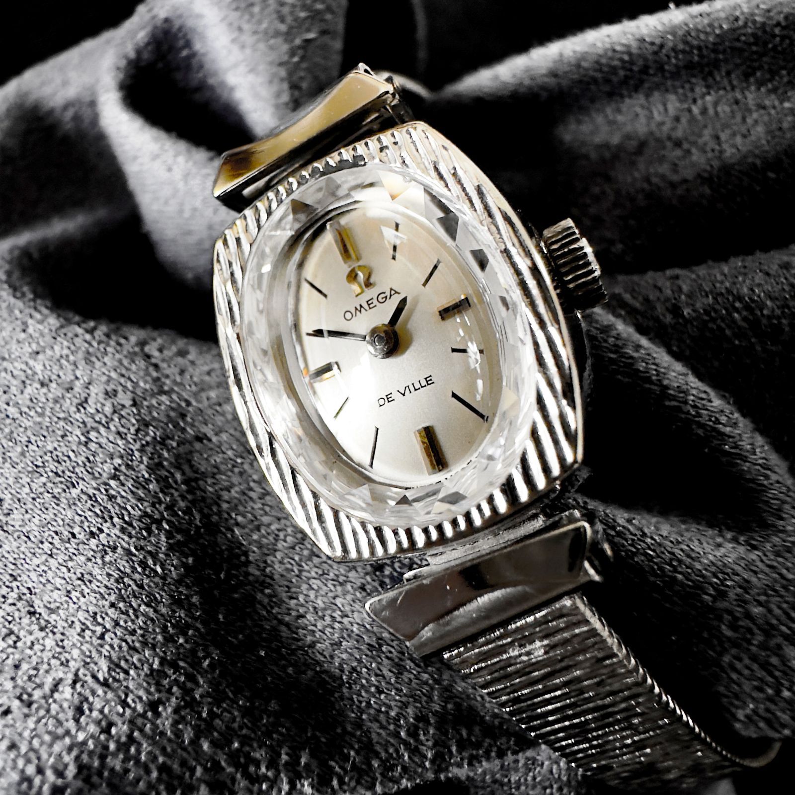 OH済 オメガ デビル cal.485 カットガラス OMEGA DeVille 1970年 レディース腕時計 手巻き アンティーク