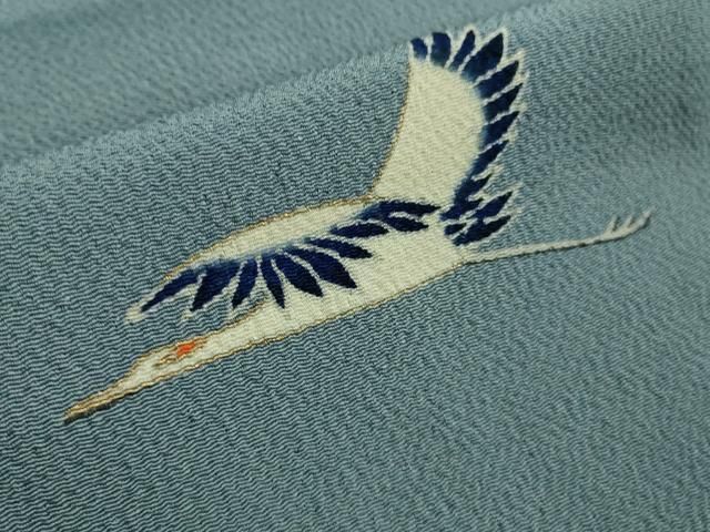 平和屋本店□極上 浦野理一 金彩友禅 色留袖 飛鶴松文 青藤色地 鬼しぼ