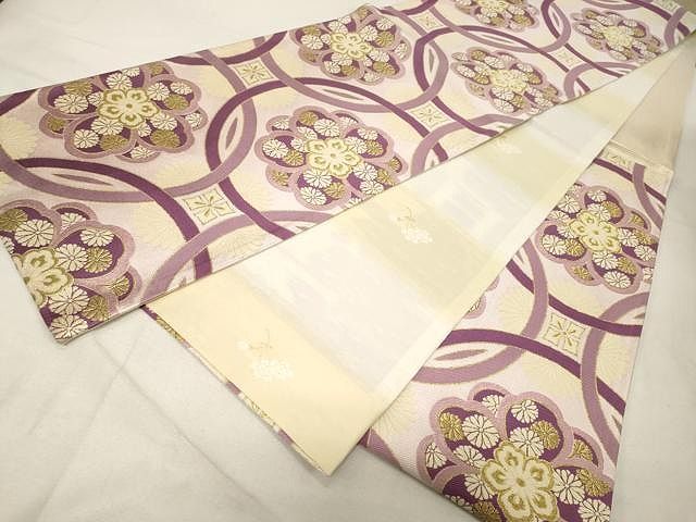 平和屋着物○全通柄袋帯 紬地 型染め 成り物 青海波間