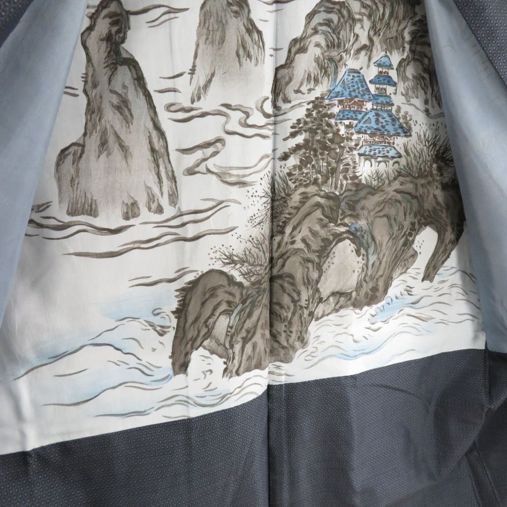 男着物 紬 亀甲 アンサンブル 袷 紺色 正絹 男性用きもの メンズ