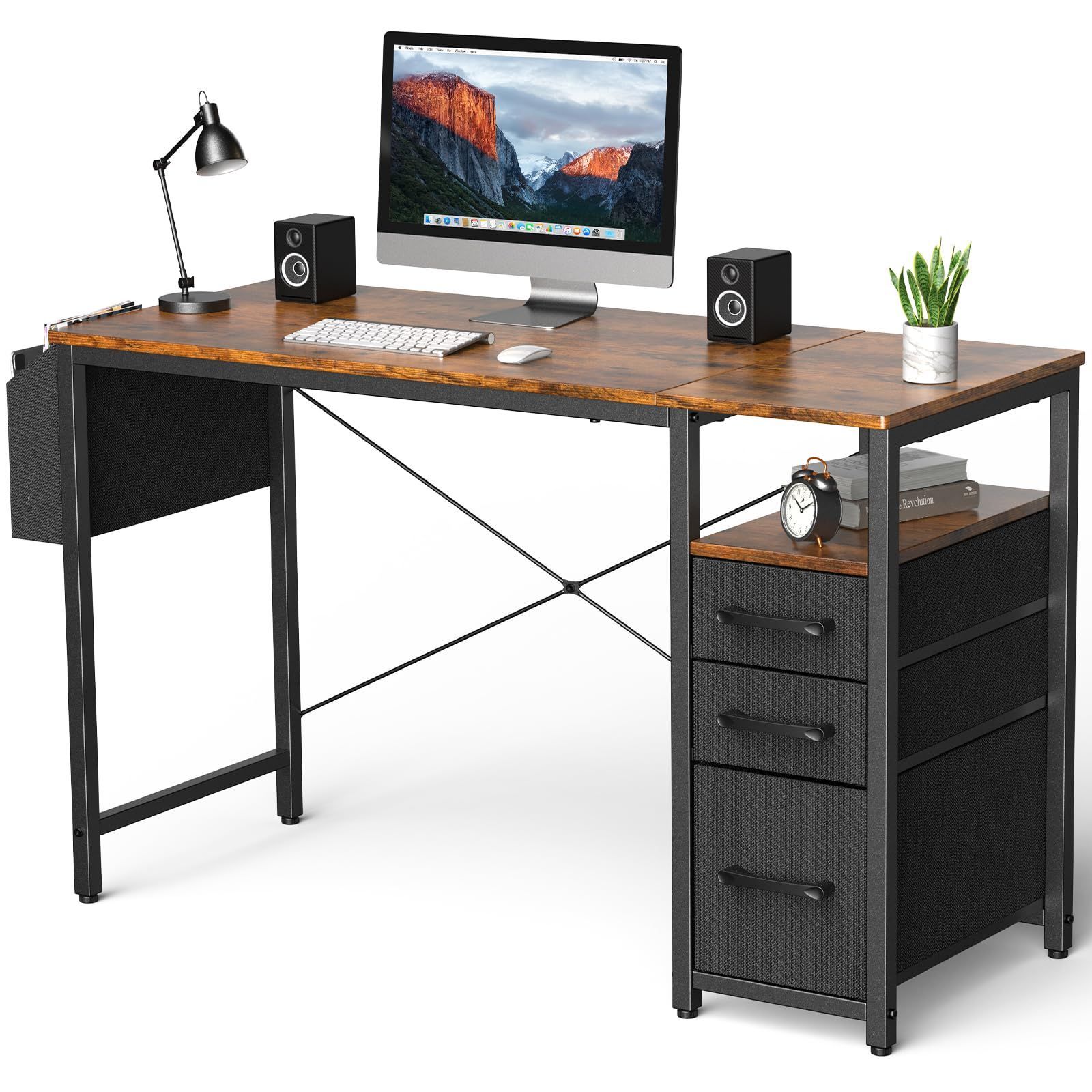 【特価商品】在宅勤務 おきゃれ ブラウン 収納 シンプル  子 ゲーミングデスクdesk pcテーブル 作業机 学習机 ワークデスク オフィスデスク pcデスク 机 パソコンデスク 引き出し付き 幅120cm デ