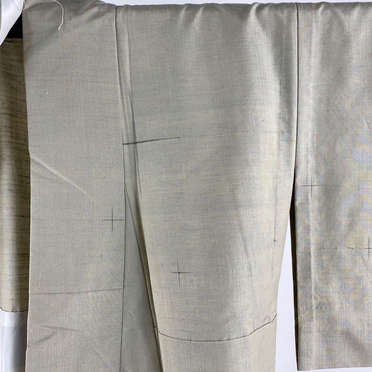 紬 身丈165cm 裄丈65cm M 単衣 星華 十字絣 ベージュ 正絹 逸品 【中古  