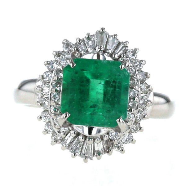Pt900 プラチナ リング エメラルド 2.10ct ダイヤモンド 0.40ct