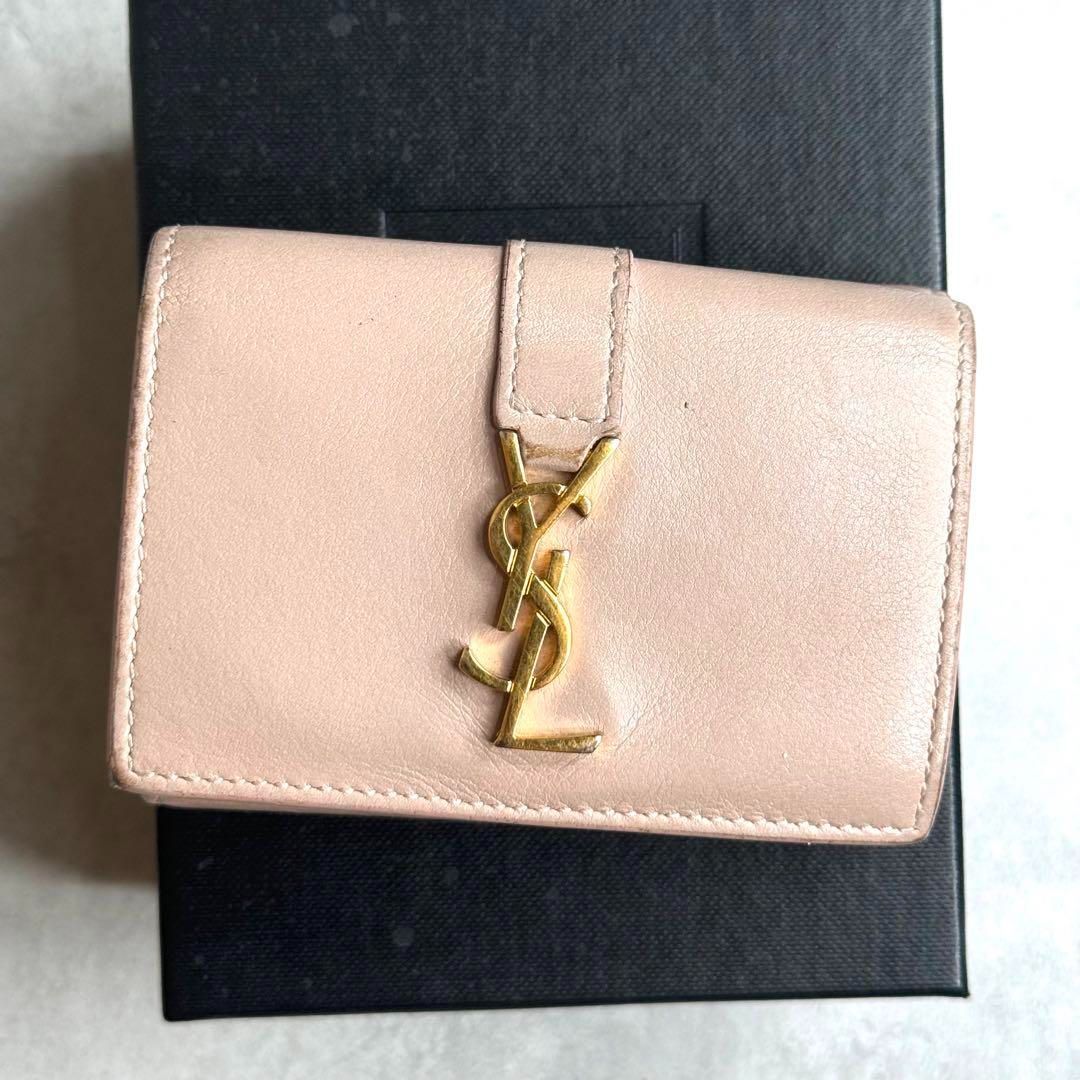 YSL SAINT LAURENT サンローラン YSLラインオリガミタイニーウォレット 三つ折り財布 レザー ピンクベージュ 459880  ORIGAMI CASSANDRA - メルカリ