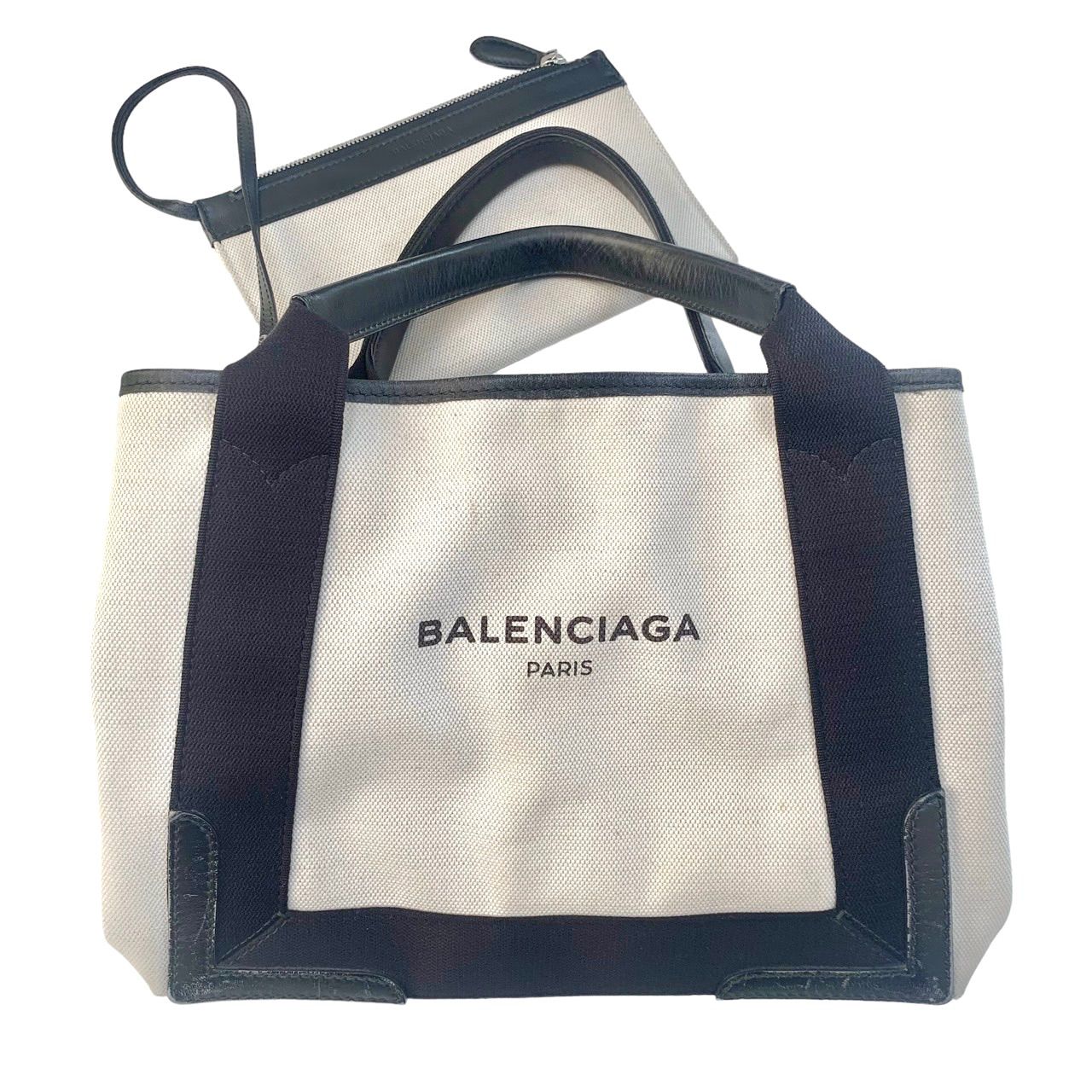 きれいです⭐️BALENCIAGA】 バレンシアガ ネイビーカバスS トートバッグ キャンバス/カーフ ナチュラル/ブラック ポーチ付 339933  （AYA） - メルカリ