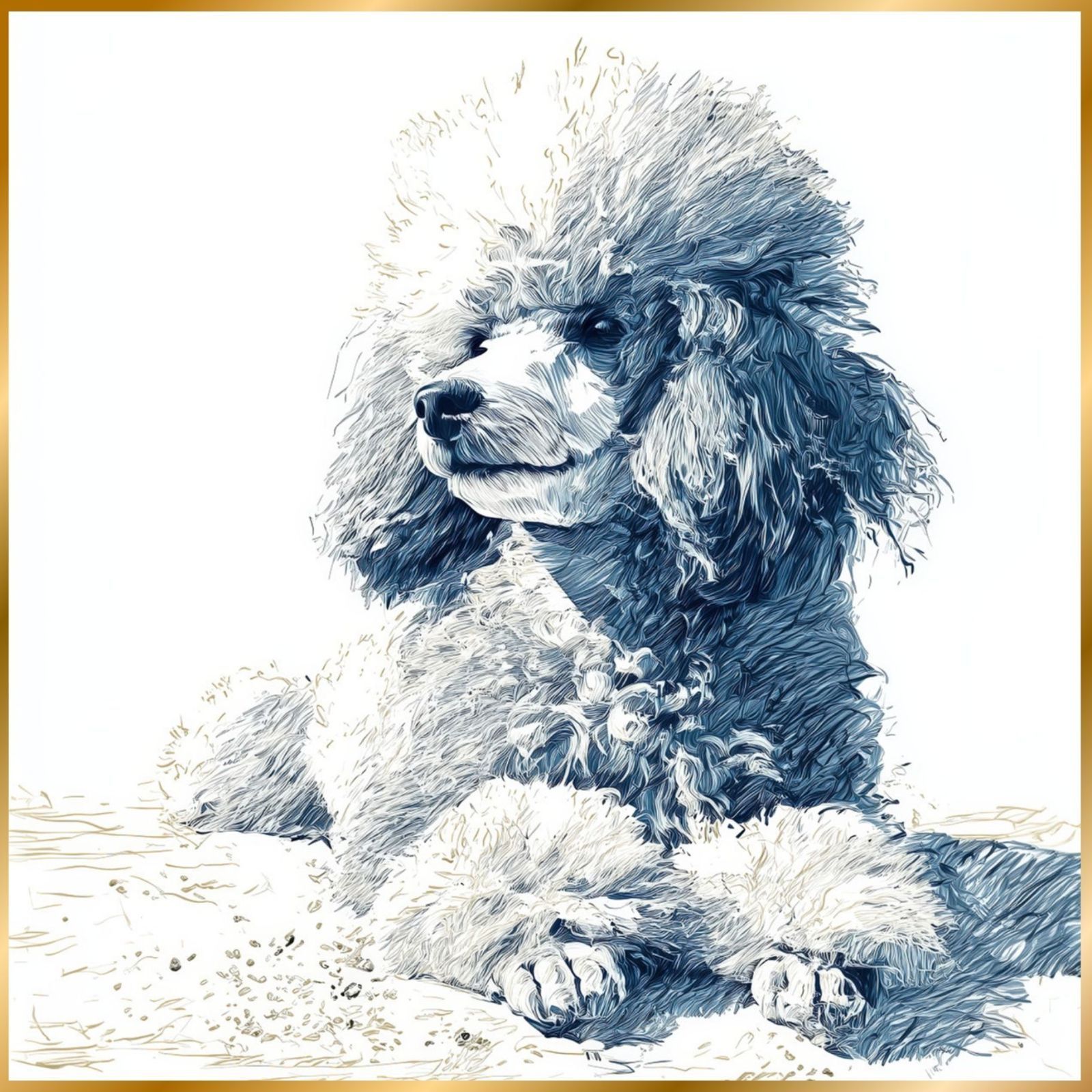 プードル犬とビーチのスケッチ No.6 トイプードル 海 犬の絵 犬のイラスト おしゃれ ミニマリスト ミニマリズム シンプル インテリアアート ペットロス うちの子 記念日 アートポスター ギフト プレゼント