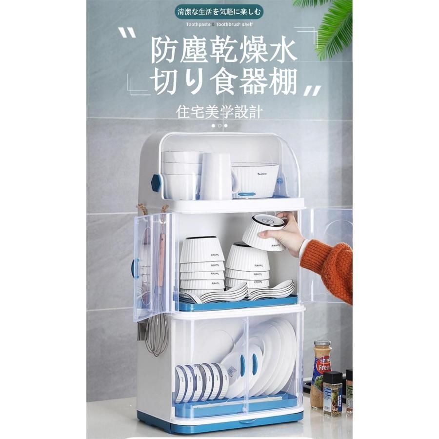 防塵 食器スタンド カバー付き プラスチック水切りかご皿立て 大容量 キッチン収納 フタ付き 大容量 水切りかご 食器乾燥ボックス - ほとんどのキッチンデ