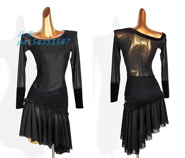 ラテン 衣装 ラテンドレス 社交ダンス衣装 ダンスウエア 黒 サンバ 豪華なドレス スリム チャチャ ブラック pai5a351587 LLC-HASEGAWATOSO_COM