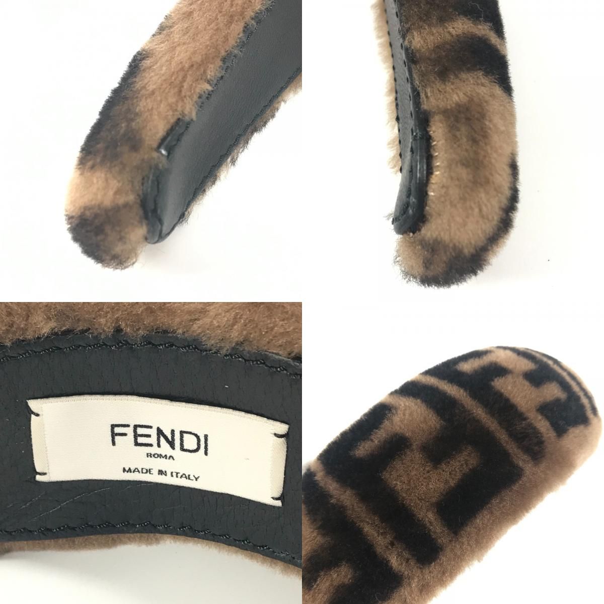 FENDI フェンディ カチューシャ ロゴ ズッカ ファー ブラウン
