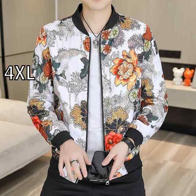 [4XL]秋冬 コーデ メンズ  服 シンプル ファッション オシャレ 大人 かっこいい 大きいサイズ ストリート 紳士服  花柄 ジャケット アウター プリント カジュアル スリムフィット 暖かい コー