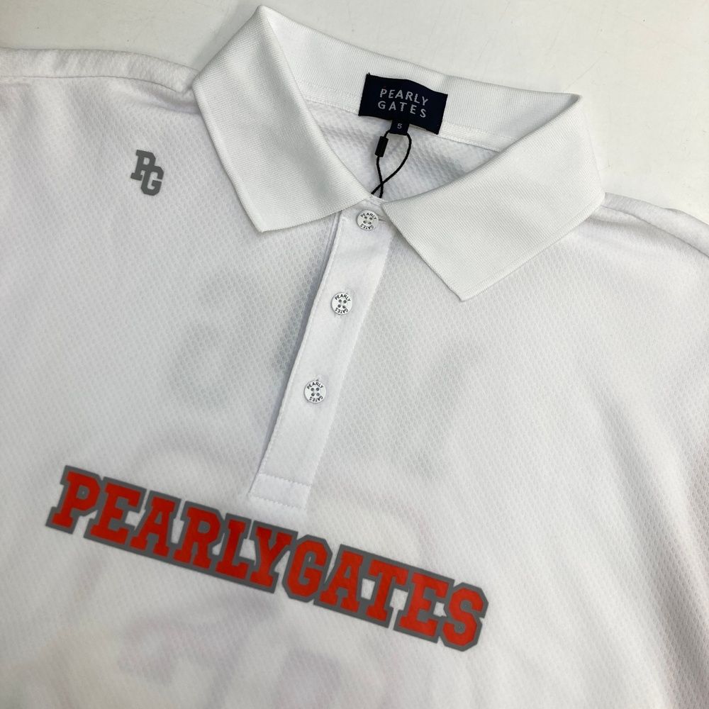 配送商品は通常配送無料。 サイズ 5 PEARLY GATES パーリーゲイツ 2025年モデル 半袖ポロシャツ ホワイト系 240101450583 ゴルフウェア メンズ ストスト 価格が一番安い！