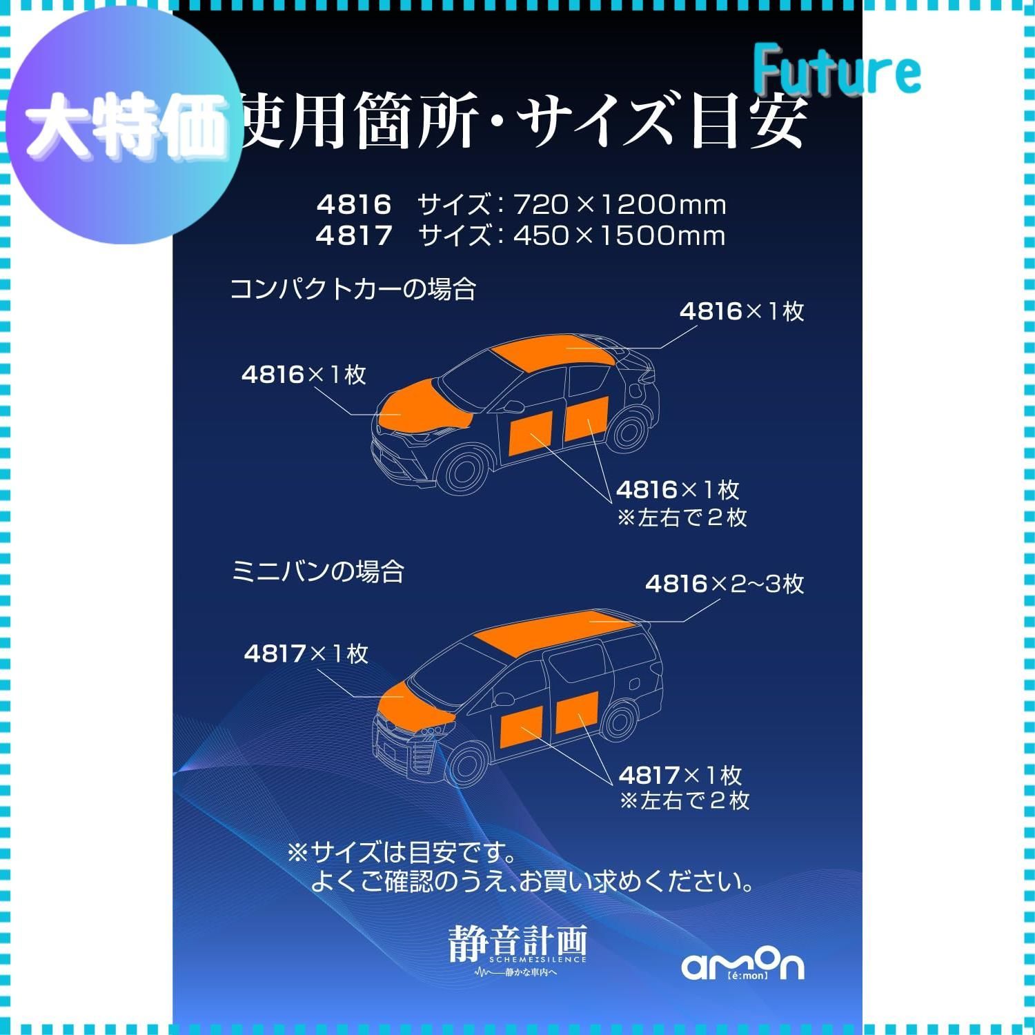 迅速発送】【限定】エーモン(amon) 静音計画 エンジンルーム静音シート ミニバン用 約450×1500mm 厚さ約4mm 4817 - メルカリ