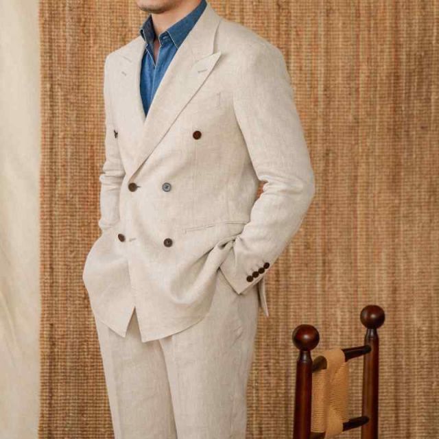 メンズ ファッション 服 オシャレ シンプル 大人 かっこいい 大きいサイズ ストリート 紳士服 リネン ダブルブレスト カジュアル スーツ 薄手 単品 ジャケット ノッチドラペル カジュアル ジャケット