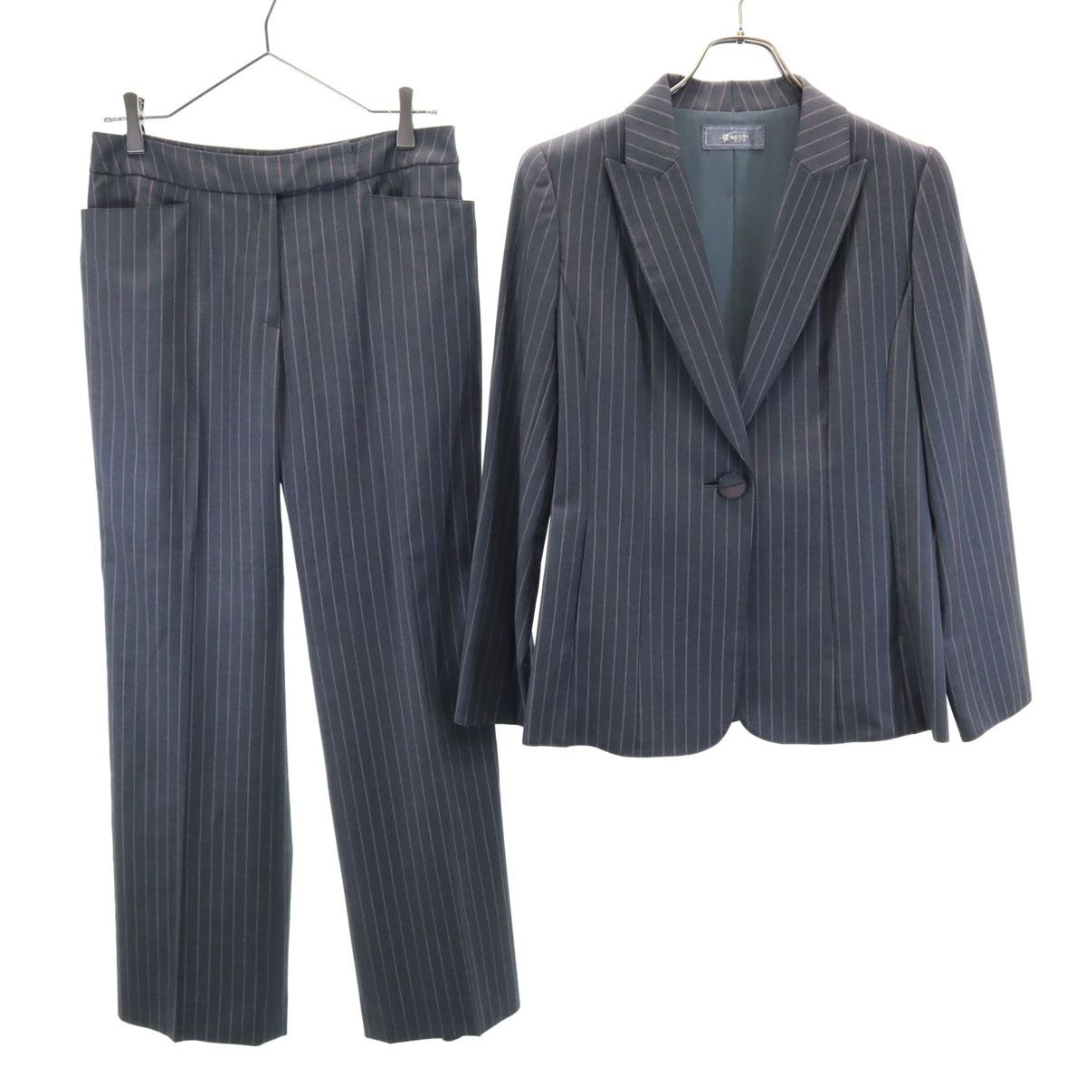 GINZA maggy 銀座マギー ストライプ柄 ロロピアーナ スーツ 上下 セットアップ 42 グレー x Loro Piana レディース 古着