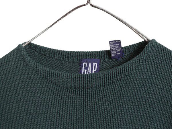 90s OLD GAP ボートネック コットン ニット セーター メンズ M / 紺タグ 90年代 オールド ギャップ リブ編み トリコロール ボーダー 無地