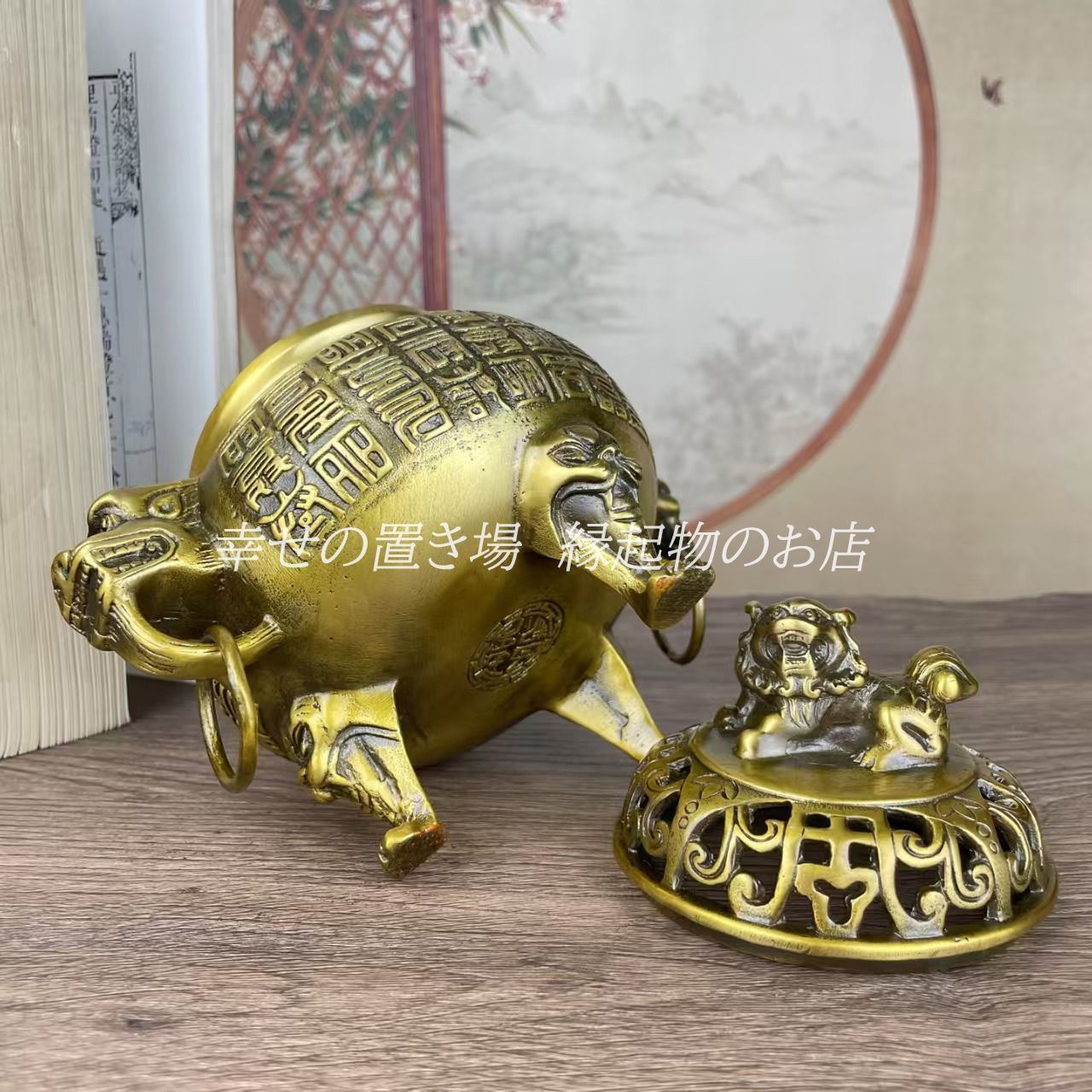 香炉 三脚 獅子 銅製 青銅製.獅子香炉 2078 銅製 鋳銅香炉 三足 獅子