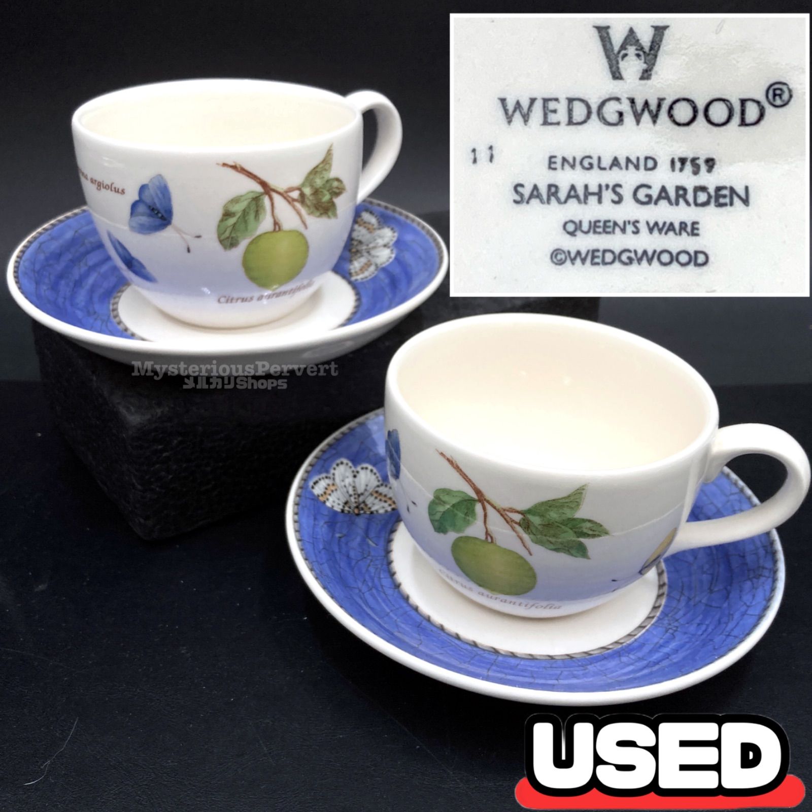 MZ448) WEDGWOOD SARAH'S GARDEN カップ＆ソーサー 2客 ペア 現状品