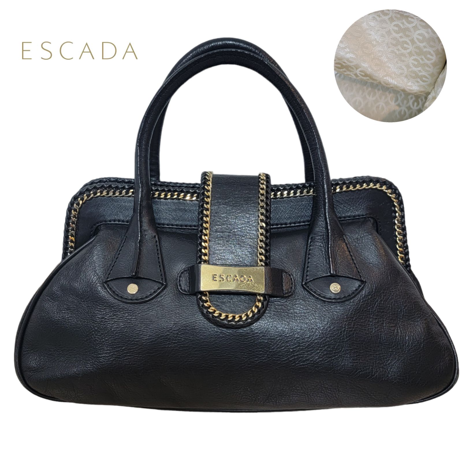 美品】イタリア製 エスカーダ ESCADA 牛革 ハンドバッグ ゴールド金具 