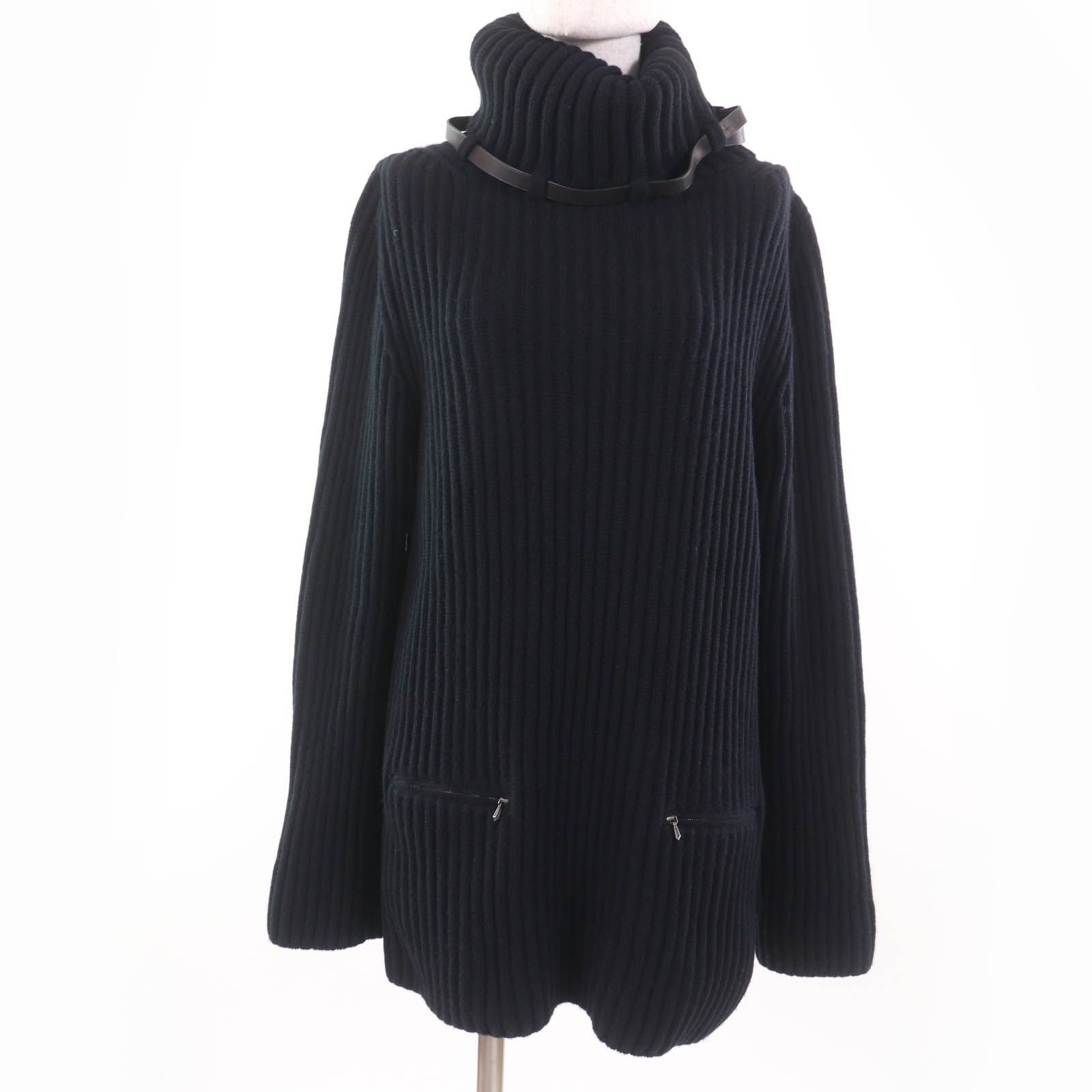 美品　チヴィディーニ　カシミヤタートル ニット 　42　長袖　ブラック　M～L 極美品☆HERMES エルメス カシミヤ100％ ベルトデザイン