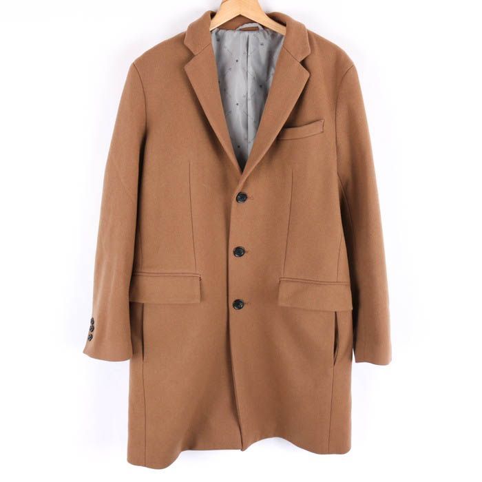 タケオキクチ ステンカラーコート ロングコート 無地 ウール混  メンズ Lサイズ ブラウン TAKEO KIKUCHI 【中古】