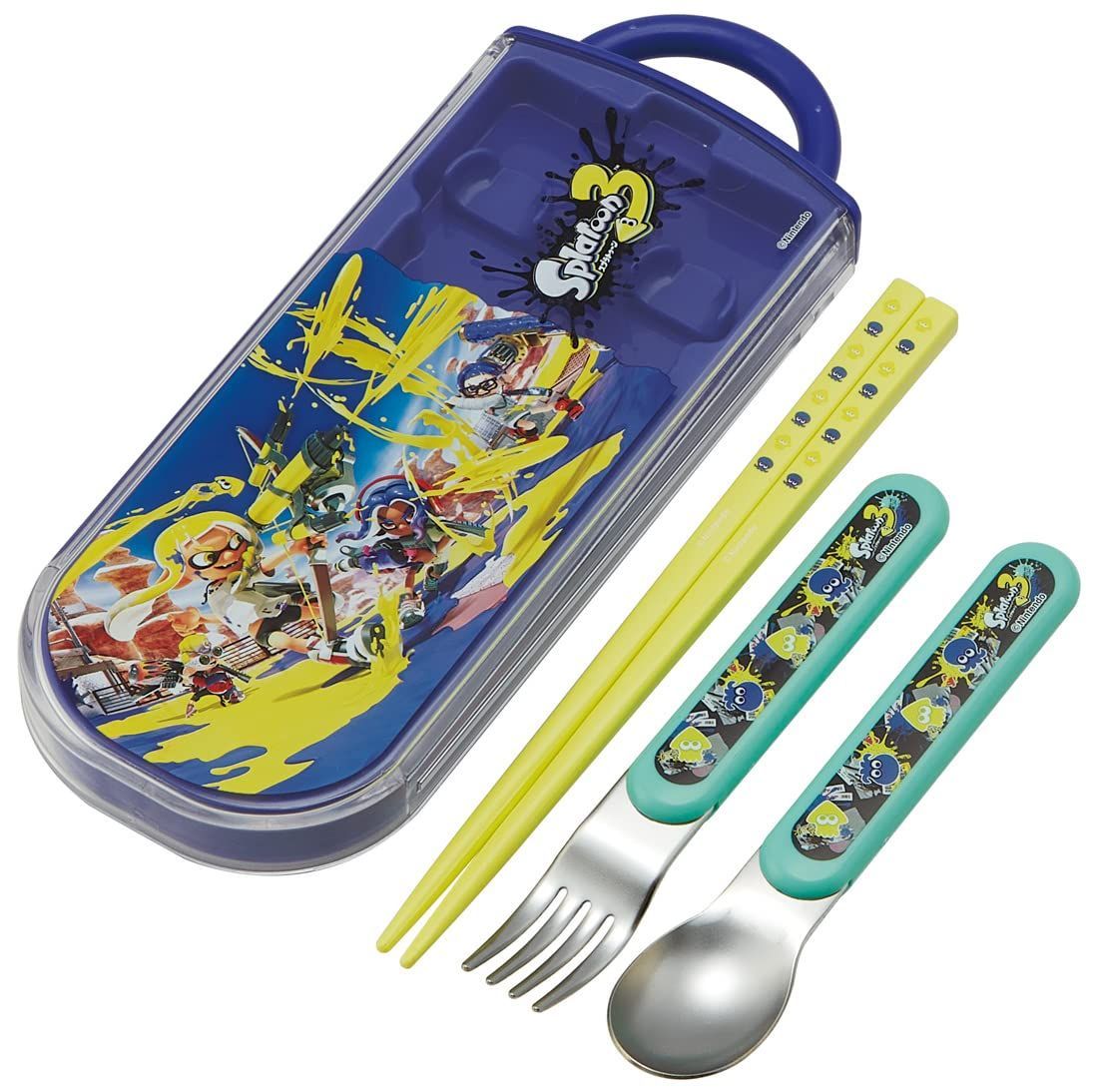 【数量限定】トリオセット 箸 スプーン お弁当 フォーク キッズ カトラリー 抗菌 子供用 加工 開けやすいスライド式 日本製 スプラトゥーン スケーターSkater 3 男の子 TACC2AG