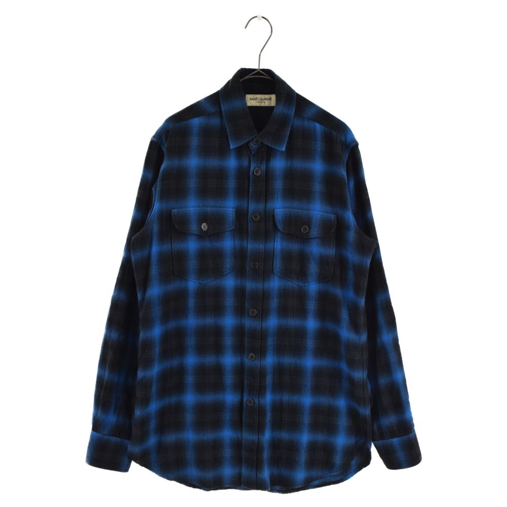 SAINT LAURENT PARIS (サンローランパリ) 16AW CHECK L/S SHIRT 392945 Y826L オンブレチェック柄  長袖シャツ ブルー - メルカリ