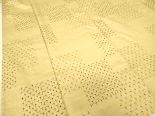 平和屋着物▽越後小絣　紬　単衣　十字絣　根啓織物　反端付き　正絹　逸品　DAAS0806az 平和屋着物▽越後小絣 紬 単衣 十字絣 根啓織物 反端付き 正絹 逸品