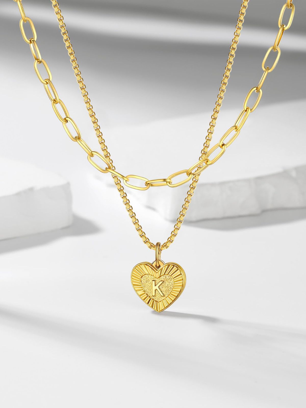 イニシャルA ハート型ネックレス 特価 ハート 2連ネックレス ステンレス ゴールド イニシャルA~Z