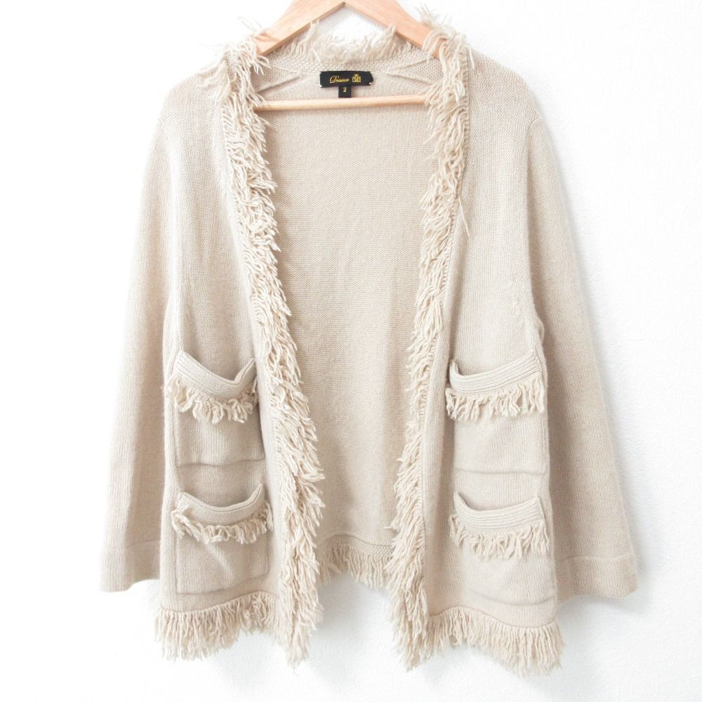 RE ARRIVAL/再入荷 美品 Drawer ドゥロワー コットンカシミヤ フリンジニット ジャケット・アウター