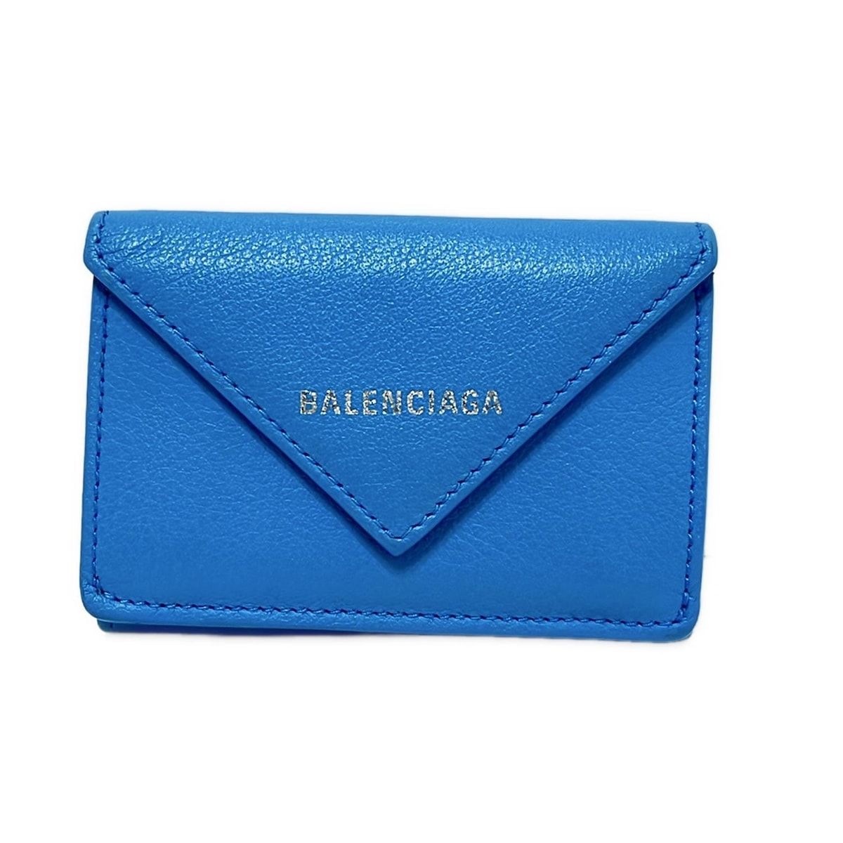 BALENCIAGA バレンシアガ 3つ折り財布 ペーパーミニウォレット 391446 ライトブルー レザー