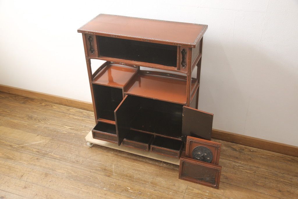 ☆事前問合せ必須☆ 飾り棚 和製アンティーク 明治大正期 朱塗り 螺鈿